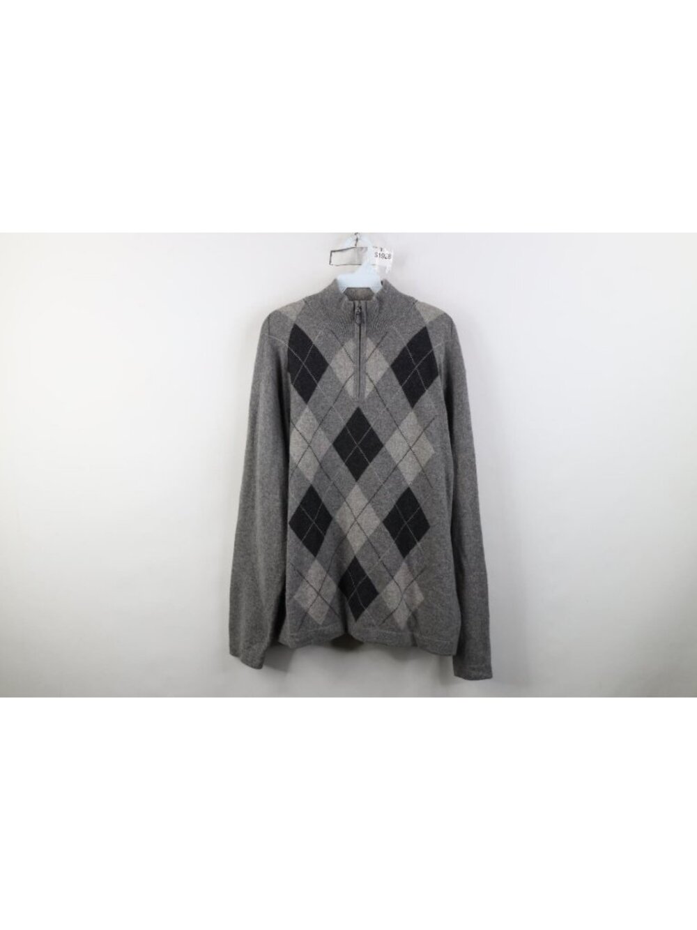 Vtg Y2K Streetwear Mens Large Soft Cashmere Knit Argyle 1/4 Zip Pullover Sweater